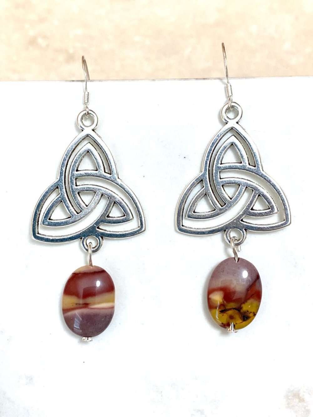 2/$20,Genuine Earthy Mookaite Triqueta Earrings, Gemstone & Sterling Silver Hook